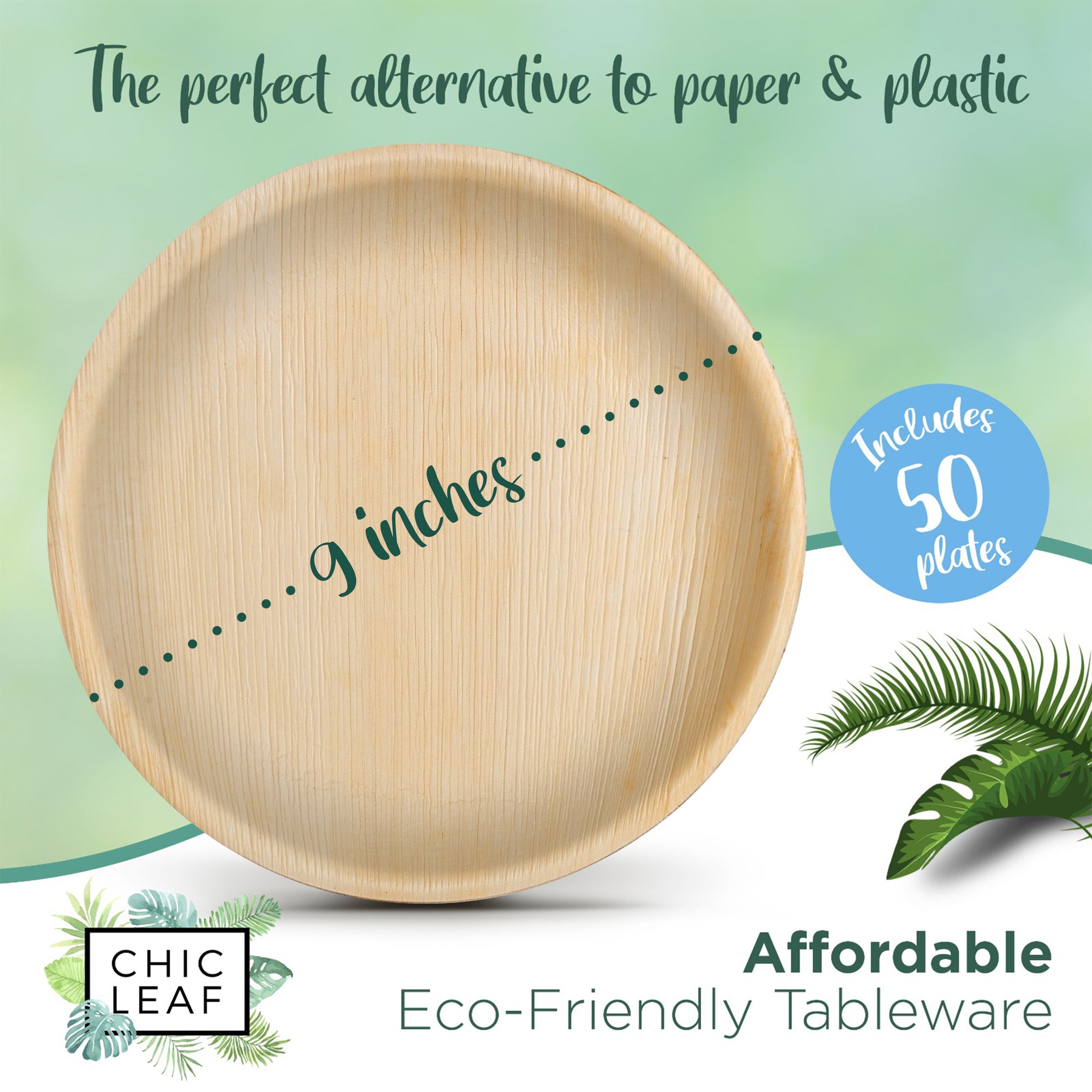 100% Compostable Disposable Paper Plates Bulk [6 50 Pack], Bamboo Plates,  Eco Friendly — Earth's Natural Alternative®
